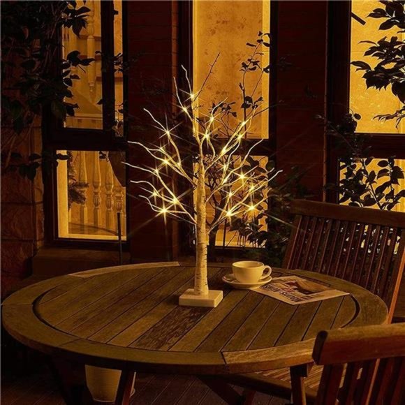 Tabletop Mini Birch Tree with Lights, 24 LED Lighted Money Tree White Twig Tree - Picture 4 of 7